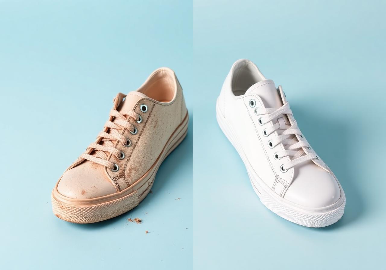Before and after shoe cleaning